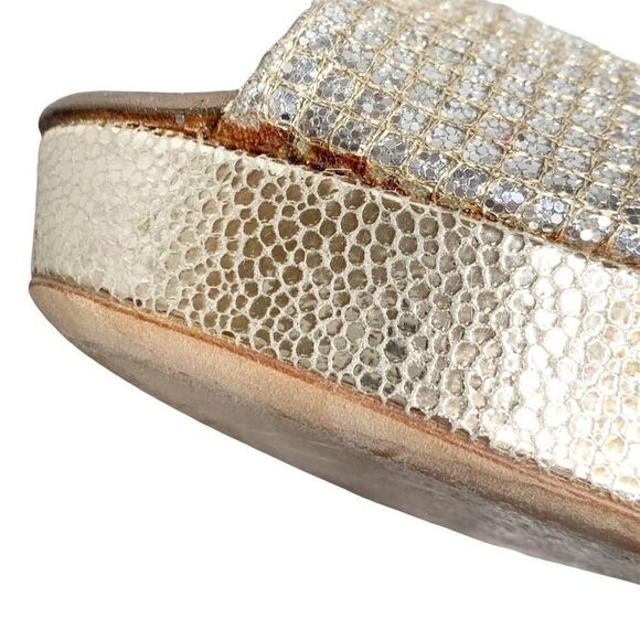 Jimmy Choo Gold Champagne Glitter Luna Peep Toe Platform Pumps Women’s Size 38.5 - Picture 11 of 16